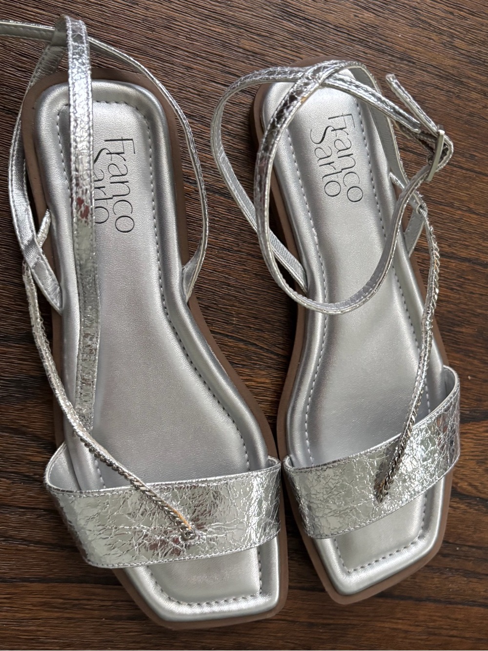 Franco Sarto Metallic Silver Ankle Tie Flat Sandals